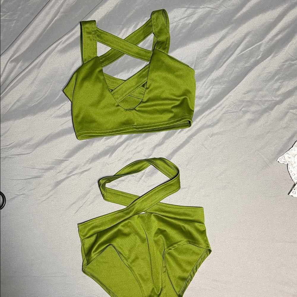 Green Cross-Strap Bikini Set